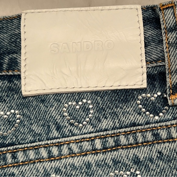 NWT Sandro Cupidon Crystal Heart Embellished Wide-Leg Jeans - Picture 14 of 15